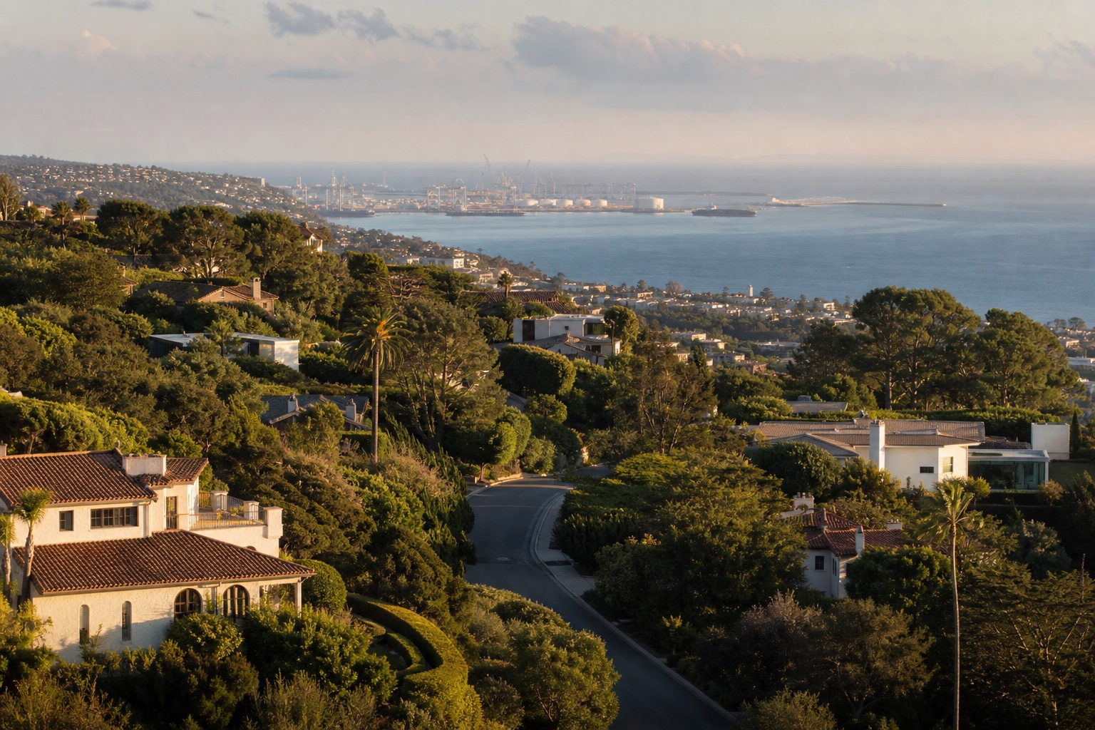 Coastal homes overlooking the Los Angeles harbor